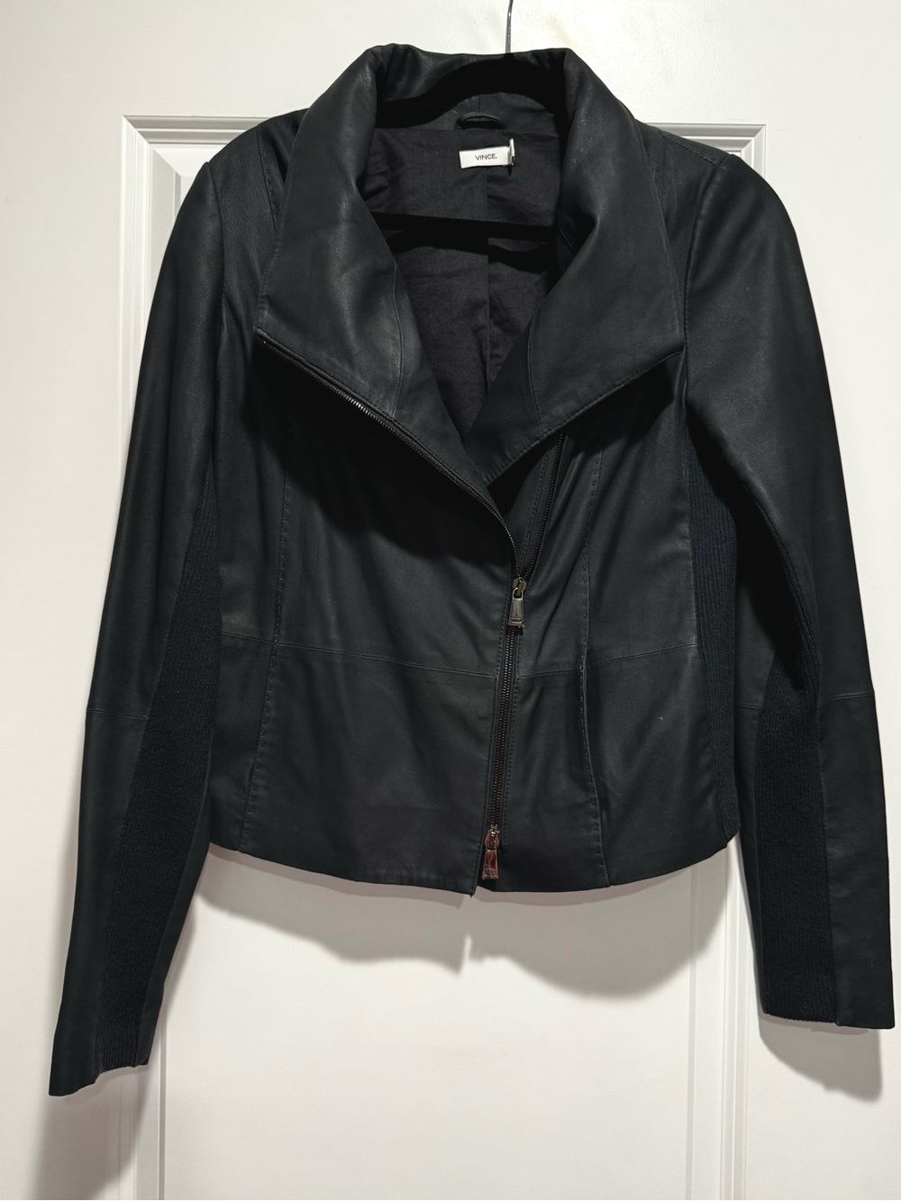 Vince Black Goat Leather Lightweight Asymmetrical Zip Jacket